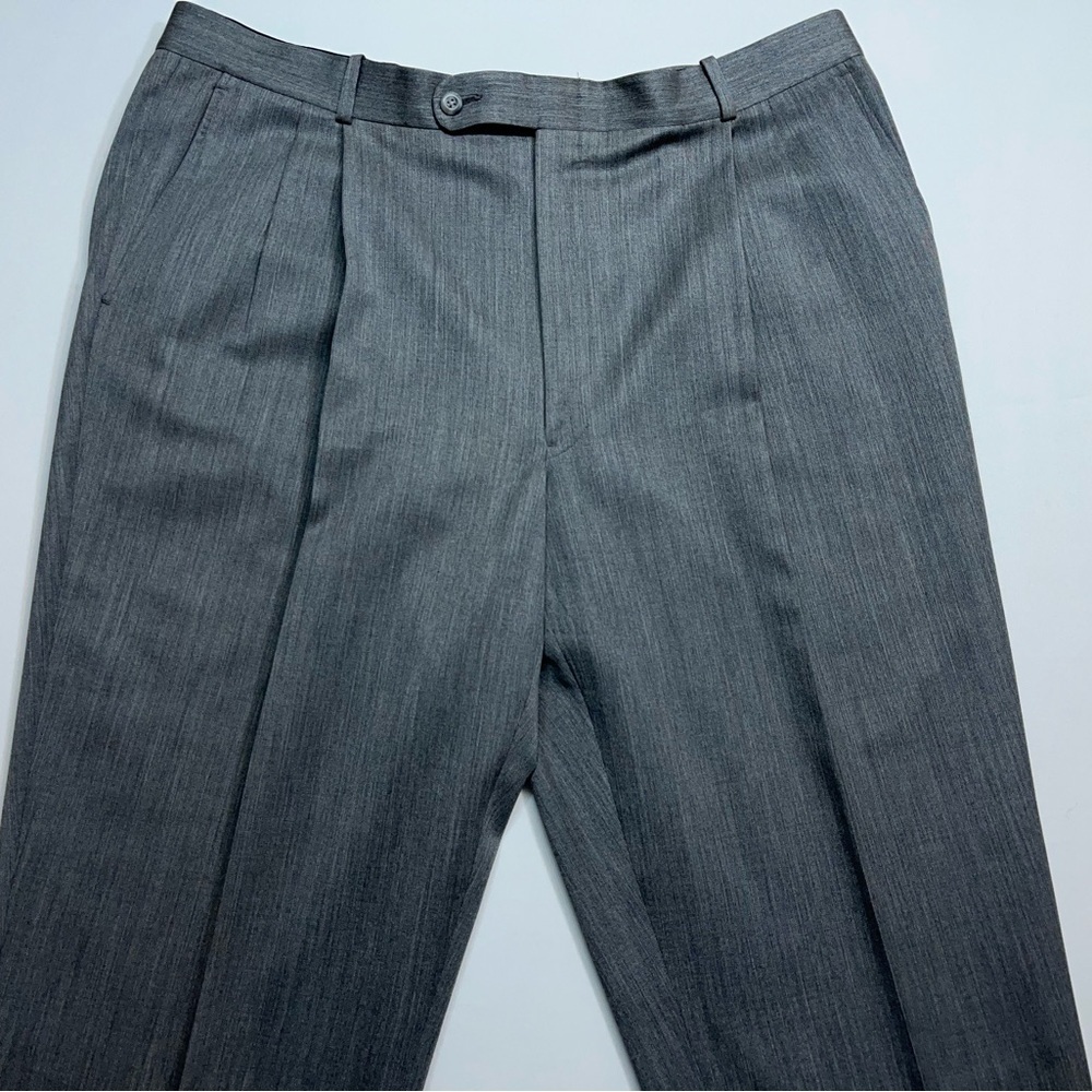 Tom James Wool Dress Pants Mens 40x31 Gray Pleated Cuffed Executive Collection